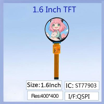 1شاشة LCD مستديرة IPS TFT بطول 6 بوصات 400x400 بدقة عالية ، ST77903 Driver IC ، واجهة 16PIN Plug-In ، ملونة بالكامل ، زاوية عرض واسعة للأجهزة الذكية القابلة للارتداء / الأدوات الصناعية / المشاريع الإلكترونية DIY