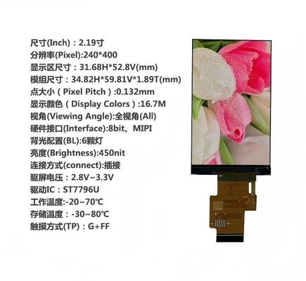 2.19 inch IPS TFT LCD Module with 240x400 Resolution and MIPI Interface Security Screen